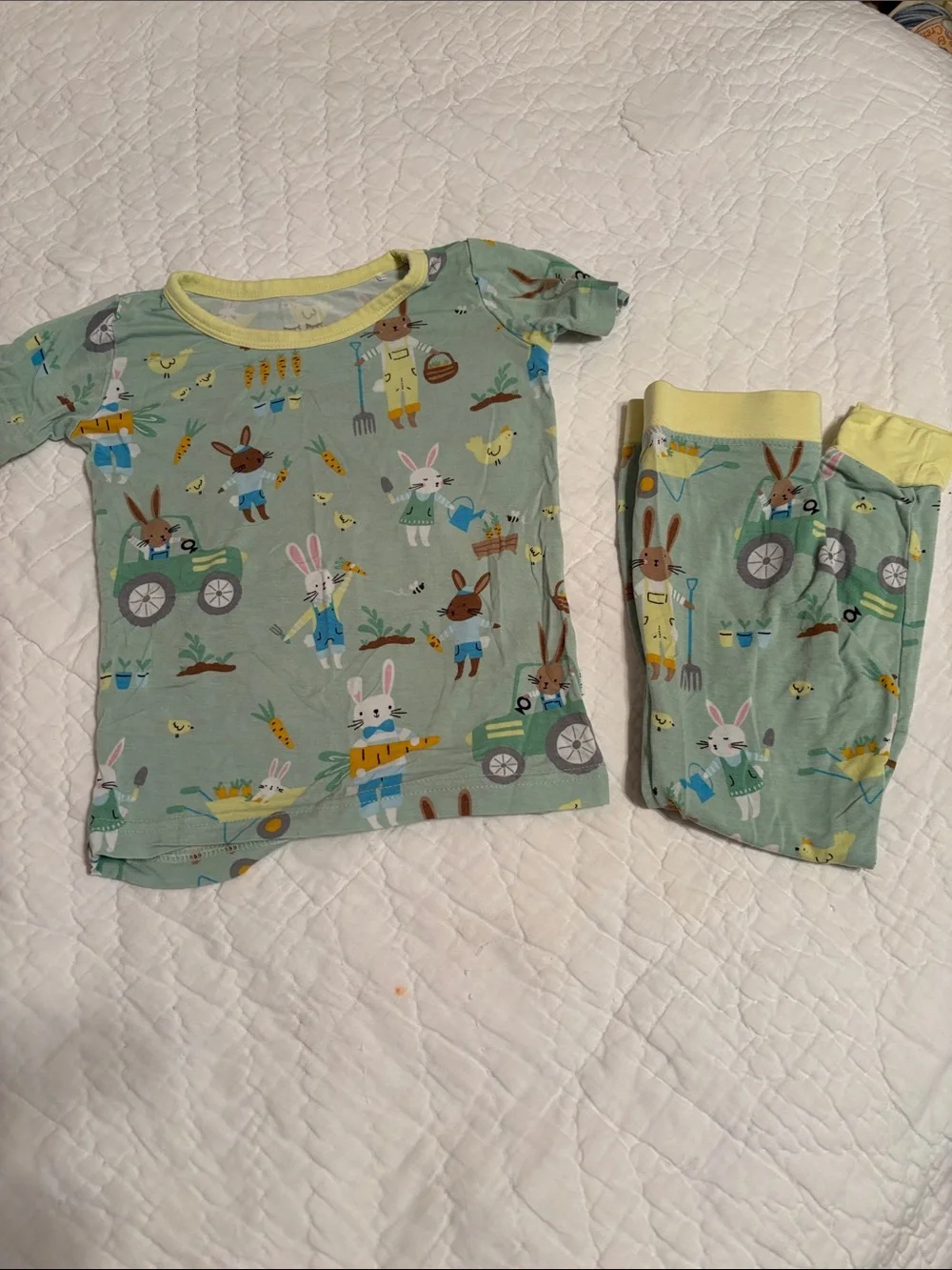 Little Sleepies Light Green Bunny Farm Pajama Set with Yellow Trim